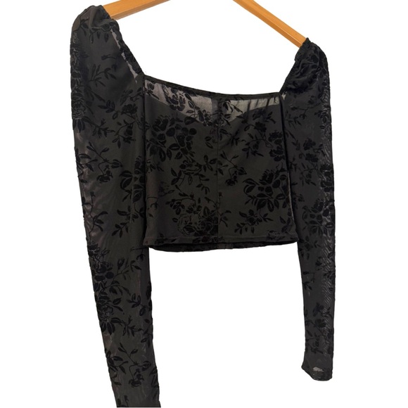 Windsor Womens Long-Sleeve Black Velvet Bustier Crop Top, Size Small - Picture 4 of 12